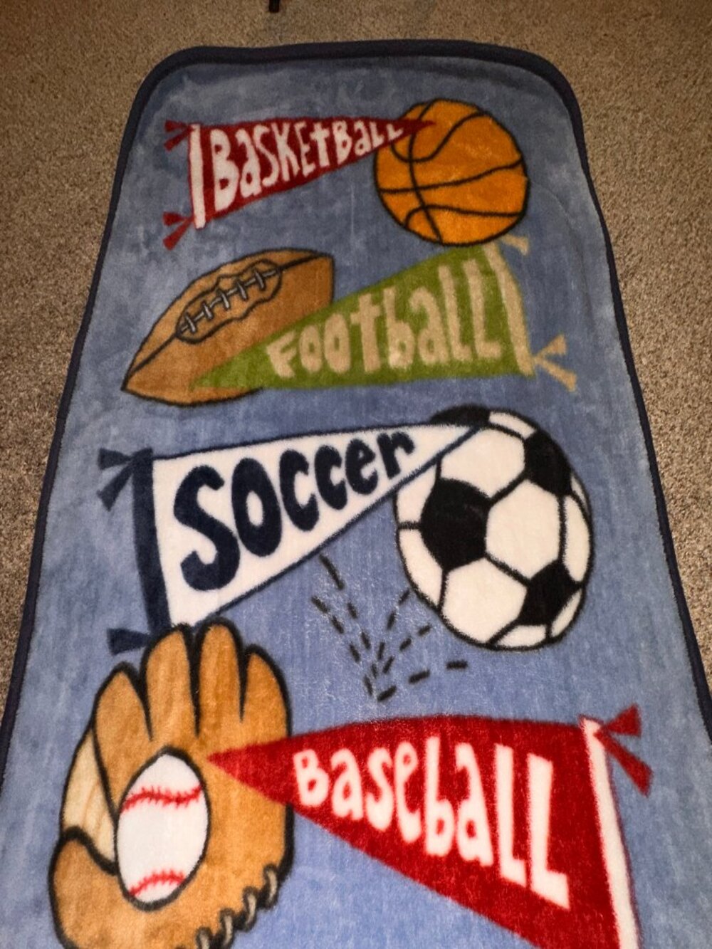 VTG SMALL WONDERS Sports Baseball Football Soccer Basket Plush Crib Baby Blanket